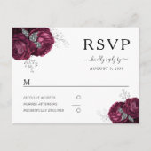 エレガントな花のボルドーの芍薬の結婚式RSVP ポストカード (正面)