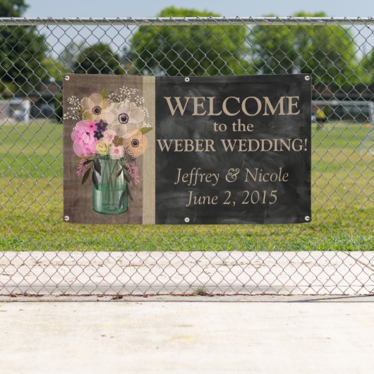 エレガントな花のメーソンジャーの結婚式 横断幕 (インサイチュ)