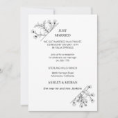 エレガントな花のモダンなブラックとホワイトの結婚しました 招待状 (正面)