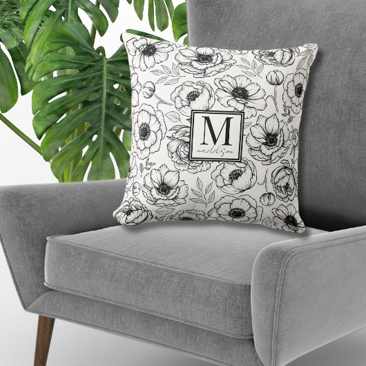 エレガントな花のモノグラム クッション