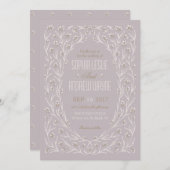 エレガントな花のライラックパープルのラスティックウェディング 招待状 (正面/裏面)