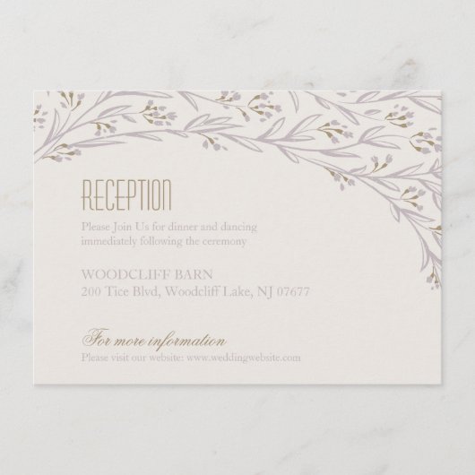 エレガントな花のライラック農村ウェディングレセプションカード エンクロージャーカード (正面)