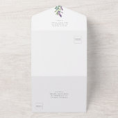 エレガントな花のラベンダーカリグラフィー結婚式 オールインワン招待状 (外側)