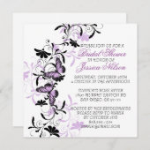 エレガントな花のラベンダー蝶のブライダルシャワー 招待状 (正面/裏面)