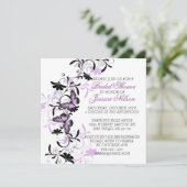 エレガントな花のラベンダー蝶のブライダルシャワー 招待状 (スタンド正面)