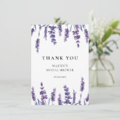 エレガントな花のラベンダー ブライダルシャワー サンキューカード (スタンド正面)