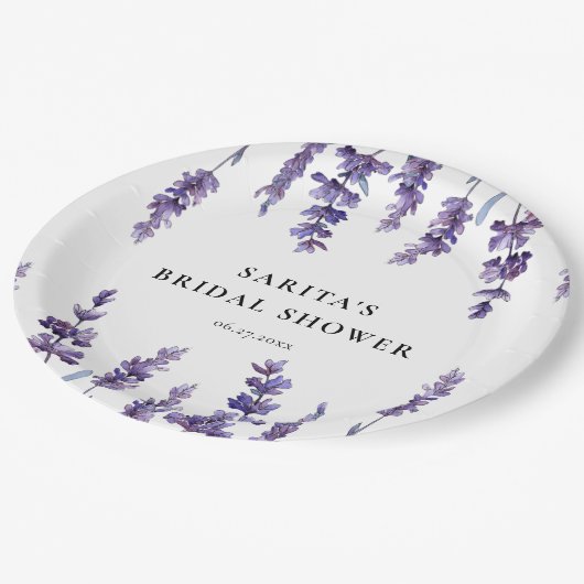 エレガントな花のラベンダー ブライダルシャワー ペーパープレート (アングル)