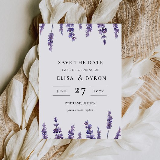 エレガントな花のラベンダー Save the date 招待状