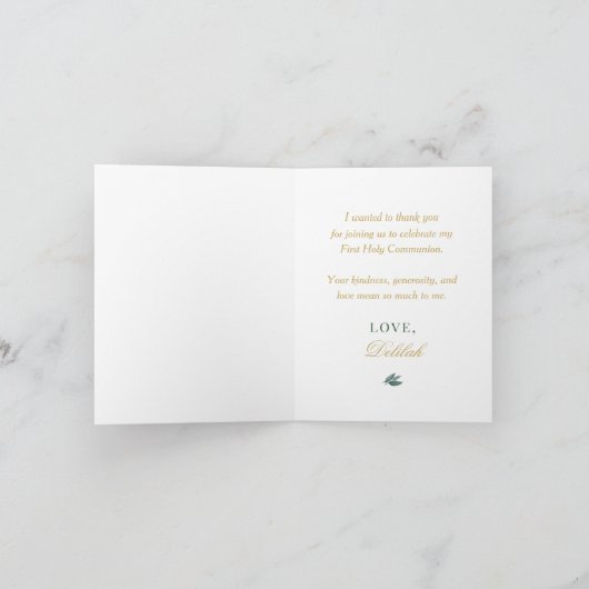 エレガントな花のリース ファーストコミュニオンの写真 サンキューカード (内部)