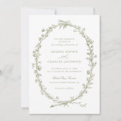 エレガントな花のリース ヴィンテージ サージュグリーン ウェディング 招待状 (正面)