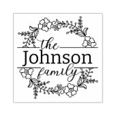 エレガントな花のリース 家族名 オーダーメイド ラバースタンプ (インプリント)