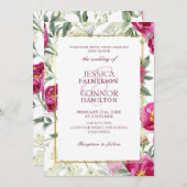 エレガントな花のルスティック バーガンディ ピンクのウェディング 招待状 (正面/裏面)