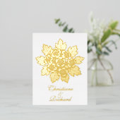 エレガントな花のロゼット結婚式招待状 箔招待状ポストカード (立ち正面)