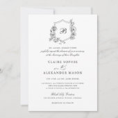 エレガントな花のローズクレスト結婚式のモノグラム 招待状 (正面)