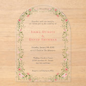 エレガントな花のローズ シンプル スクリプト ウェディング アクリル招待状 (正面)