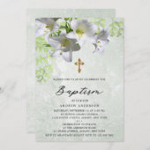 エレガントな花のヴィンテージ洗礼式招待状 招待状 (正面/裏面)