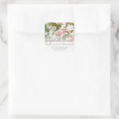 エレガントな花のヴィンテージ鳥 黄色 ピンクのバラ スクエアシール (バッグ)