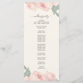 エレガントな花のヴィンテージ ピンクのバラ オフホワイトのウェディング プログラム (裏面)