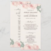 エレガントな花のヴィンテージ ピンクのバラ オフホワイトのウェディング プログラム (正面/裏面)