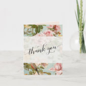 エレガントな花のヴィンテージ ピンク スクリプト ありがとう フォト サンキューカード (正面)