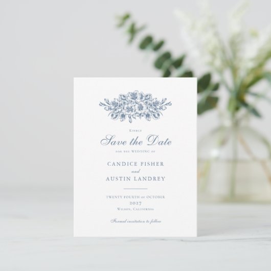 エレガントな花のヴィンテージ ボタニカル ウェディング セーブ・ザ・デート 招待状 (スタンド正面)