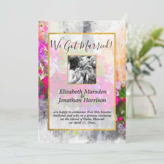 エレガントな花の上品私達は発表を結婚しました 案内状 (スタンド正面)