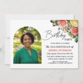 エレガントな花の写真付き53歳の誕生日パーティー 招待状 (正面)