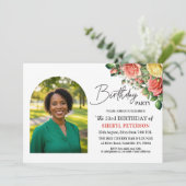エレガントな花の写真付き53歳の誕生日パーティー 招待状 (スタンド正面)
