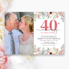 エレガントな花の写真 40周年結婚記念日 招待状