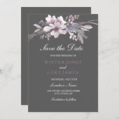 エレガントな花の冬のグレー Save The Date カード (正面/裏面)