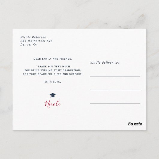 エレガントな花の卒業写真 卒業ありがとう ポストカード (裏面)