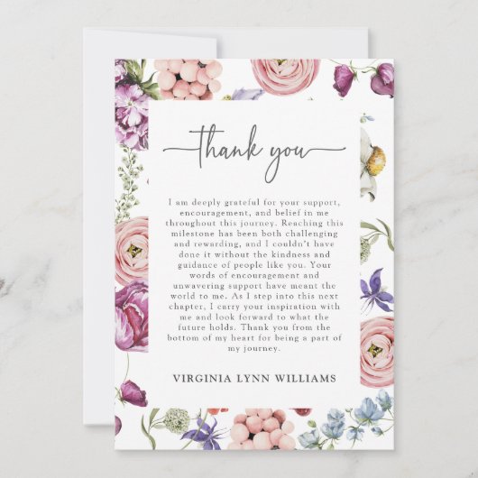 エレガントな花の卒業感謝カード サンキューカード (正面)