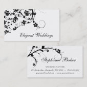 エレガントな花の名刺の黒及び白 名刺 (正面/裏面)