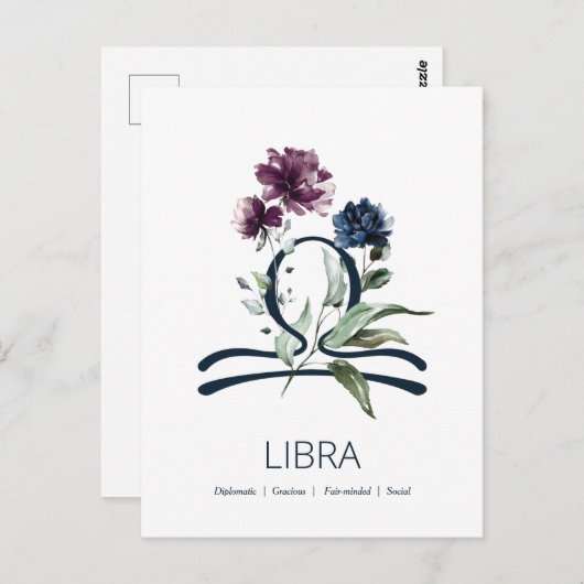 エレガントな花の天秤座シンボル ポストカード (正面/裏面)