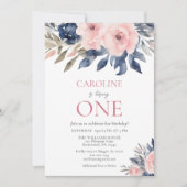 エレガントな花の女の子の1歳の誕生日招待状 招待状 (正面)