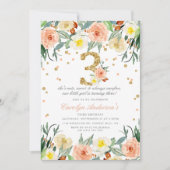 エレガントな花の女の子の3歳の誕生日招待状 招待状 (正面)