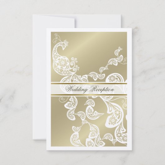 エレガントな花の孔雀の白い結婚式のディナー 招待状 (正面)