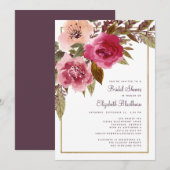 エレガントな花の幾何学模様のゴールド ブライダルシャワー 招待状 (正面/裏面)