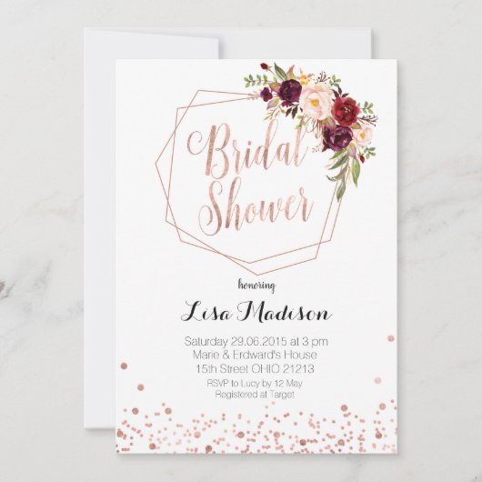 エレガントな花の幾何学的なブライダルシャワーの招待状 招待状 (正面)
