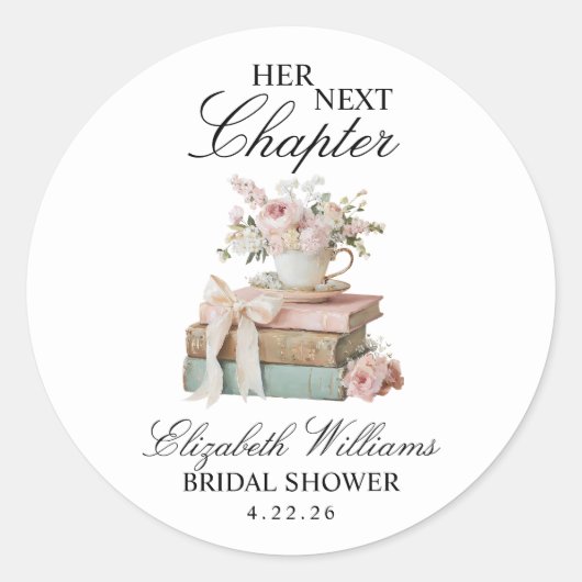 エレガントな花の彼女の新しい章の結婚前のお祝い ラウンドシール (正面)