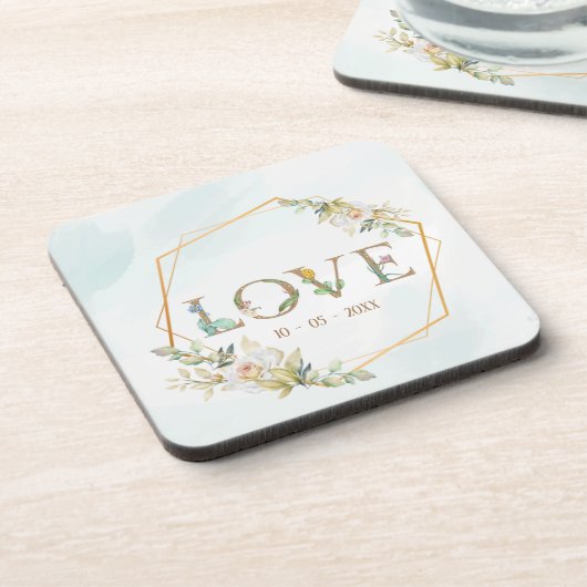 エレガントな花の愛のグリーンゴールド コースター (左側)
