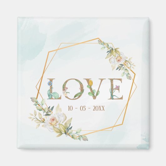 エレガントな花の愛のグリーンゴールド マグネット (正面)