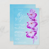 エレガントな花の愛のホワイトブルーオーキッドのウェディング 招待状 (正面/裏面)