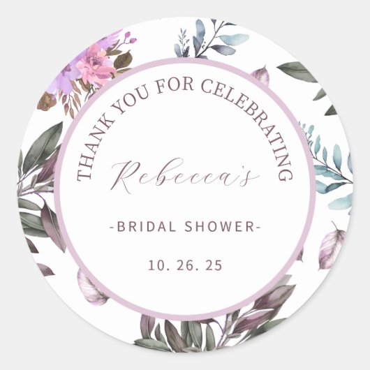 エレガントな花の感謝を伝える ブライダルシャワー ラウンドシール (正面)