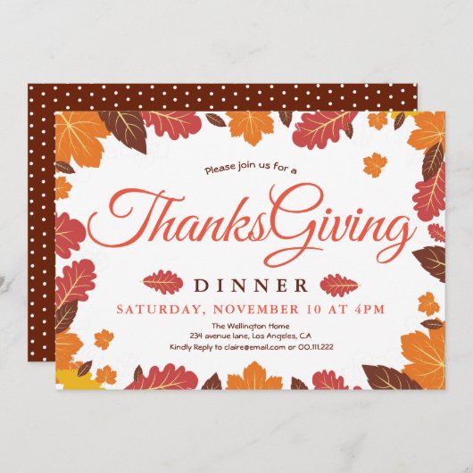 エレガントな花の感謝祭のディナー 招待状 (正面/裏面)