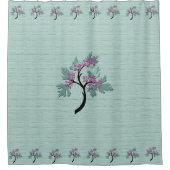 エレガントな花の木 緑 + すもも シャワーカーテン (正面)