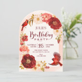 エレガントな花の枝と鳥の誕生日 招待状 (スタンド正面)