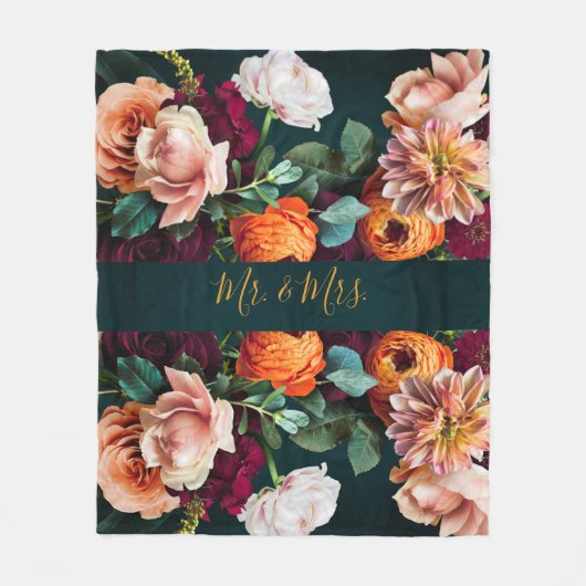 エレガントな花の植物のクラシックなミスター＆ミセスのウェディング フリースブランケット (正面)