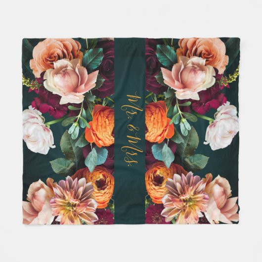 エレガントな花の植物のクラシックなMr. & Mrs. ウェディング フリースブランケット (正面(横))