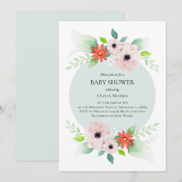 エレガントな花の植物 ベイビーシャワー 招待状